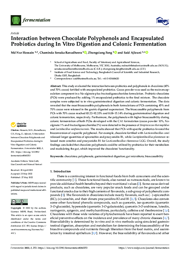 (PDF) Interaction between Chocolate Polyphenols and Encapsulated