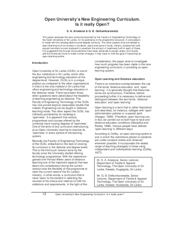 (PDF) Open University's New Engineering Curriculum. Is it really Open