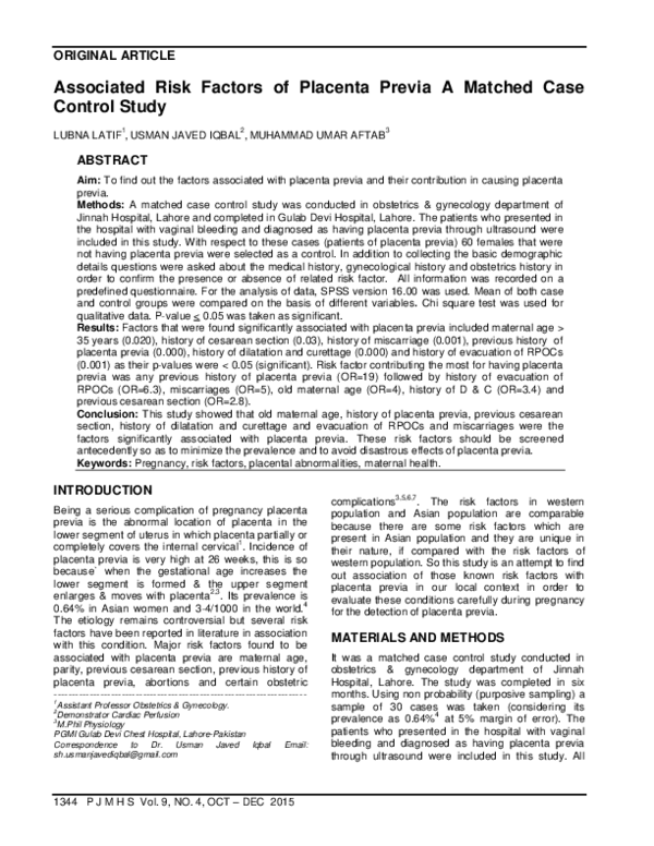 Maternal and Perinatal Outcomes in Placenta Previa: A Comprehensive ...