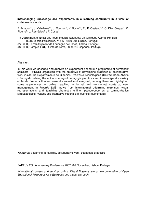 (PDF) Interchanging knowledge and experiments in a learning community ...