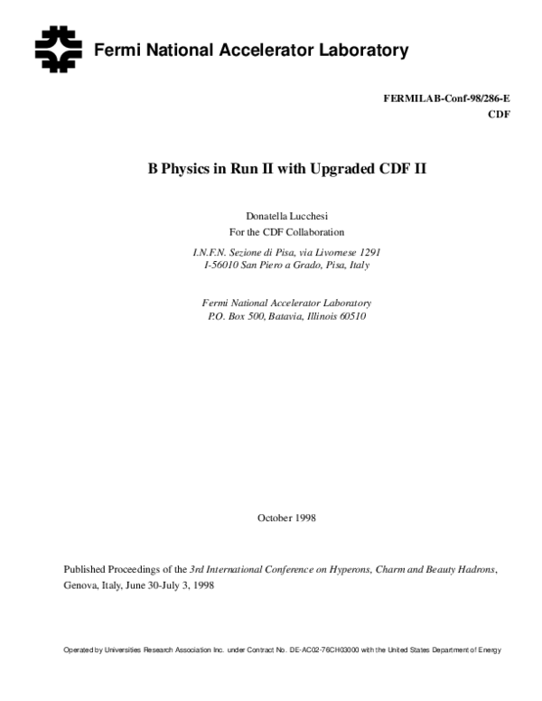 (PDF) B physics in run II with upgraded CDF II