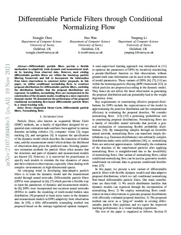 (PDF) Differentiable Particle Filters through Conditional Normalizing Flow