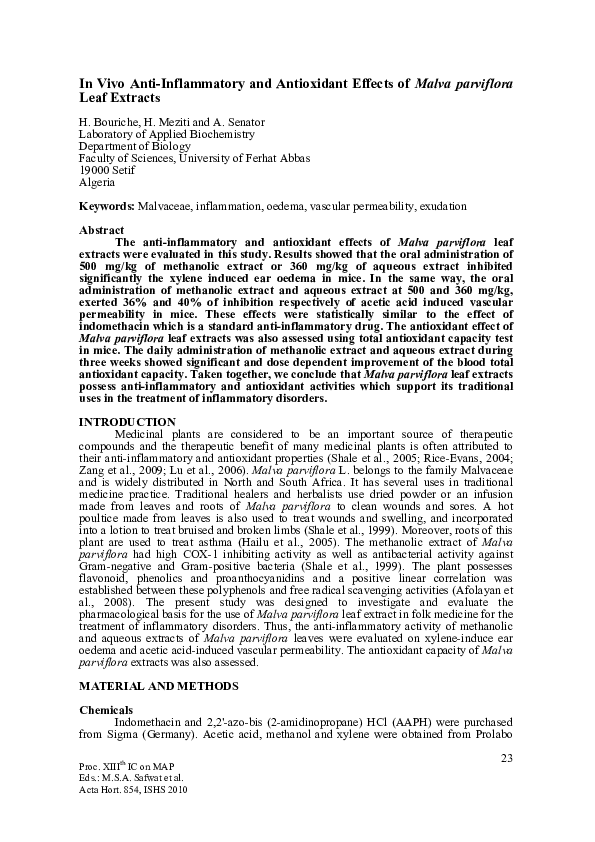 (PDF) In Vivo Anti-Inflammatory and Antioxidant Effects of Malva ...