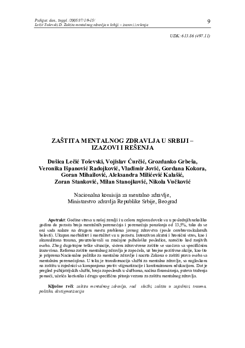 (PDF) Mental health care in Serbia challenges and solutions