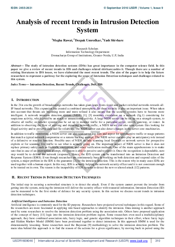 (PDF) Analysis of recent trends in Intrusion Detection System