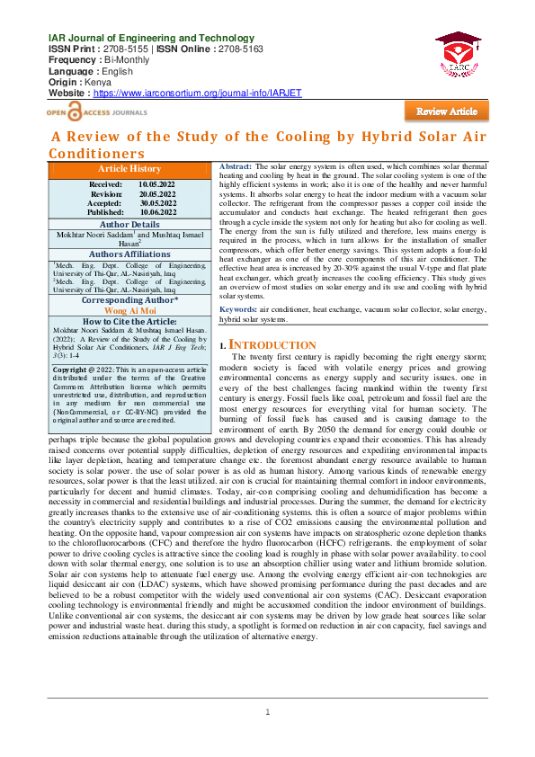 (PDF) A Review of the Study of the Cooling by Hybrid Solar Air Conditioners