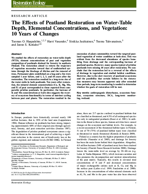 (PDF) The Effects of Peatland Restoration on Water-Table Depth ...