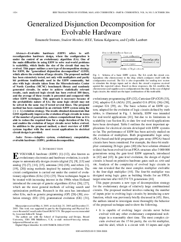 (PDF) Generalized Disjunction Decomposition for Evolvable Hardware