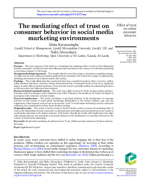 (PDF) The mediating effect of trust on consumer behavior in social ...