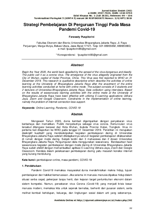(PDF) Strategi Pembelajaran Di Perguruan Tinggi Pada Masa Pandemi Covid-19