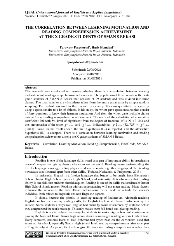 (PDF) The Correlation Between Learning Motivation And Reading ...