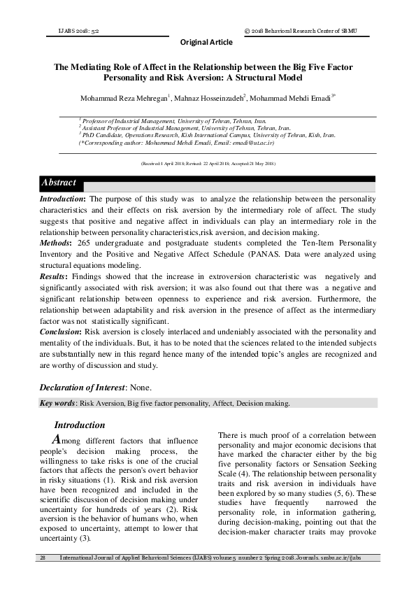 (PDF) The Mediating Role of Affect in the Relationship between the Big ...