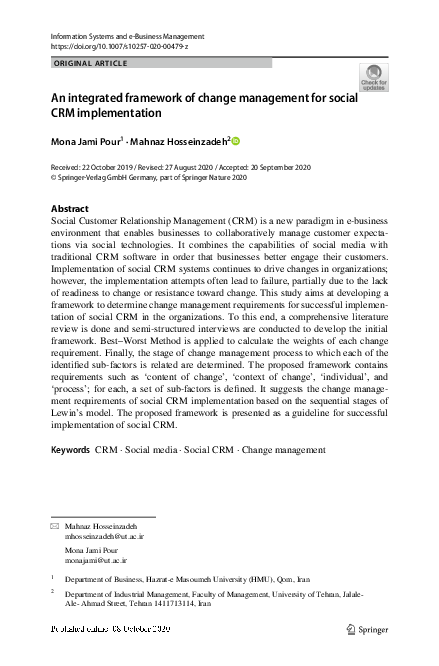 (PDF) An integrated framework of change management for social CRM ...