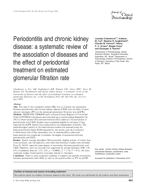 (PDF) Periodontitis and chronic kidney disease: a systematic review of ...