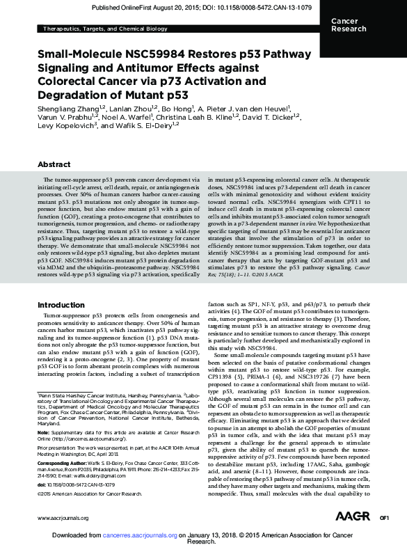 (PDF) Small-Molecule NSC59984 Restores p53 Pathway Signaling and ...