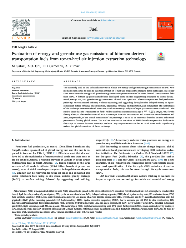 (PDF) Evaluation of energy and greenhouse gas emissions of bitumen ...