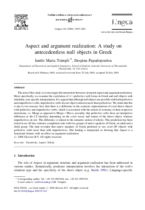 (PDF) Aspect and argument realization: A study on antecedentless null ...