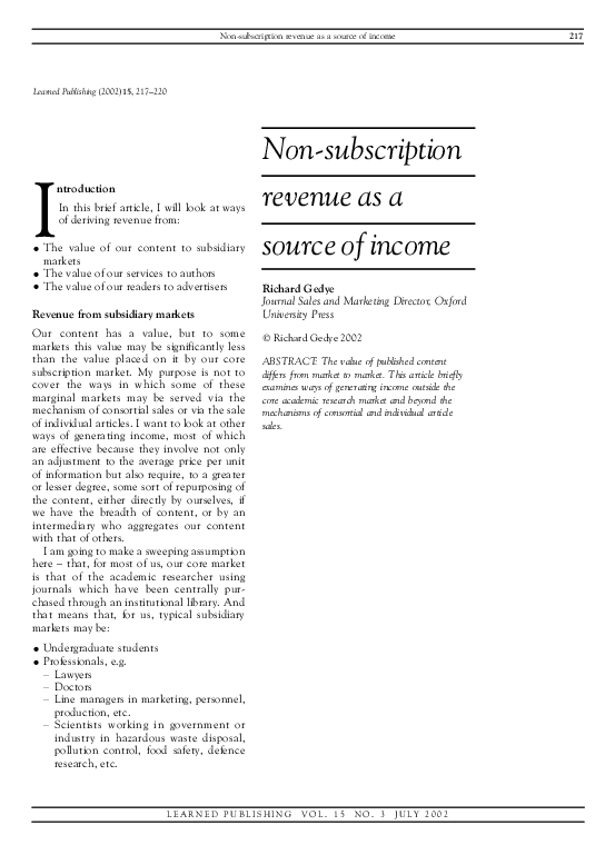 (PDF) Non-subscription revenue as a source of income