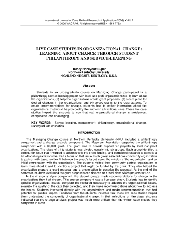 (PDF) Live Case Studies in Organizational Change: Learning About Change ...