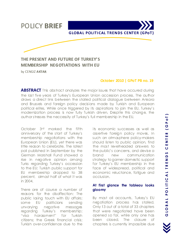 (PDF) The present and future of Turkey's membership negotiations with ...