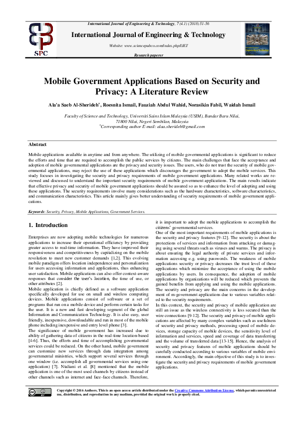 (PDF) Mobile Government Applications Based on Security and Privacy A