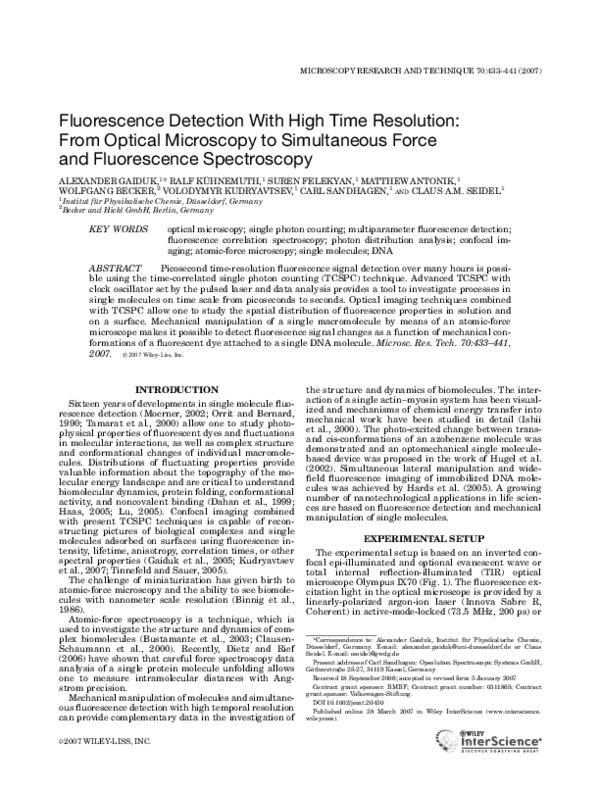 (PDF) Fluorescence Detection With High Time Resolution: From Optical ...