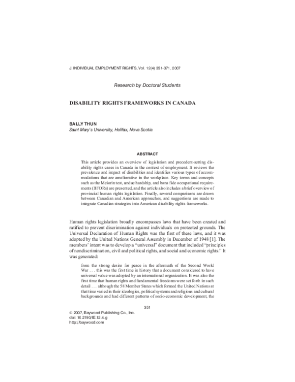 (PDF) Disability Rights Frameworks in Canada
