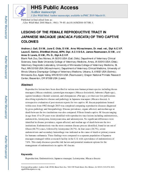 (PDF) Lesions of the Female Reproductive Tract in Japanese Macaque ...