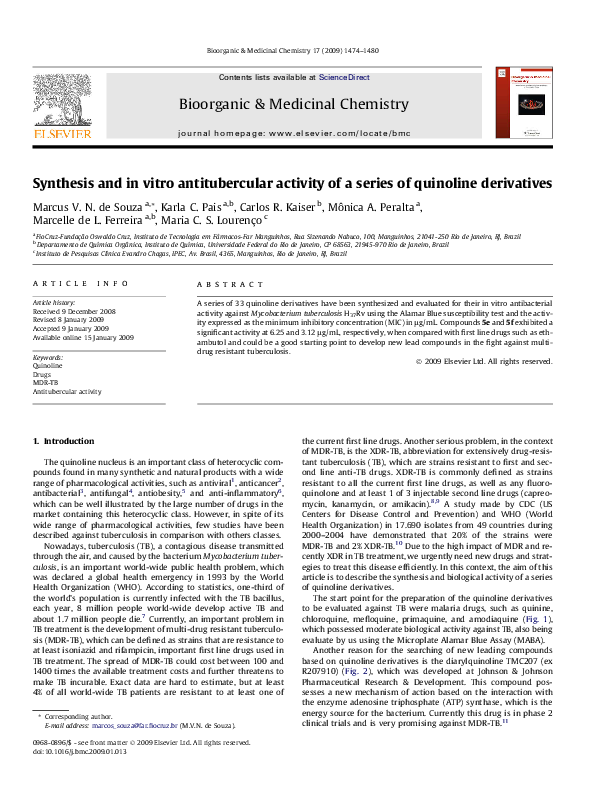 (PDF) Synthesis and in vitro antitubercular activity of a series of ...