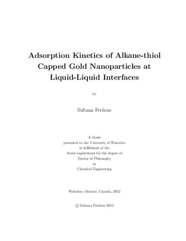 (PDF) Adsorption kinetics of alkanethiol-capped gold nanoparticles at ...