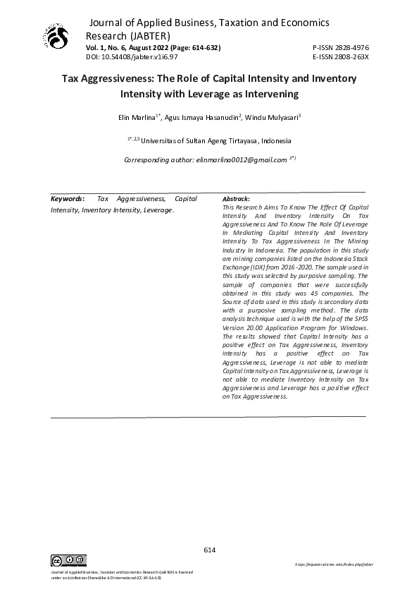 (PDF) Tax Aggressiveness: The Role of Capital Intensity and Inventory ...