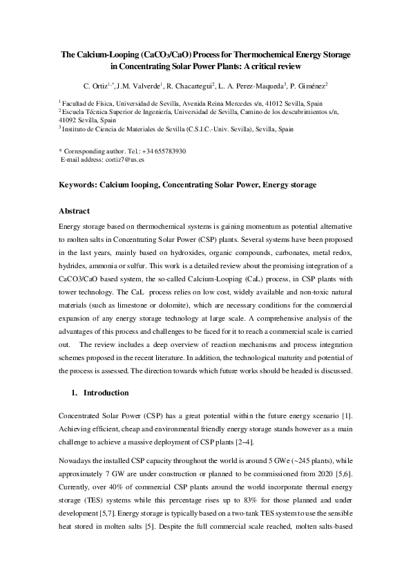 (PDF) The Calcium-Looping (CaCO3/CaO) process for thermochemical energy ...