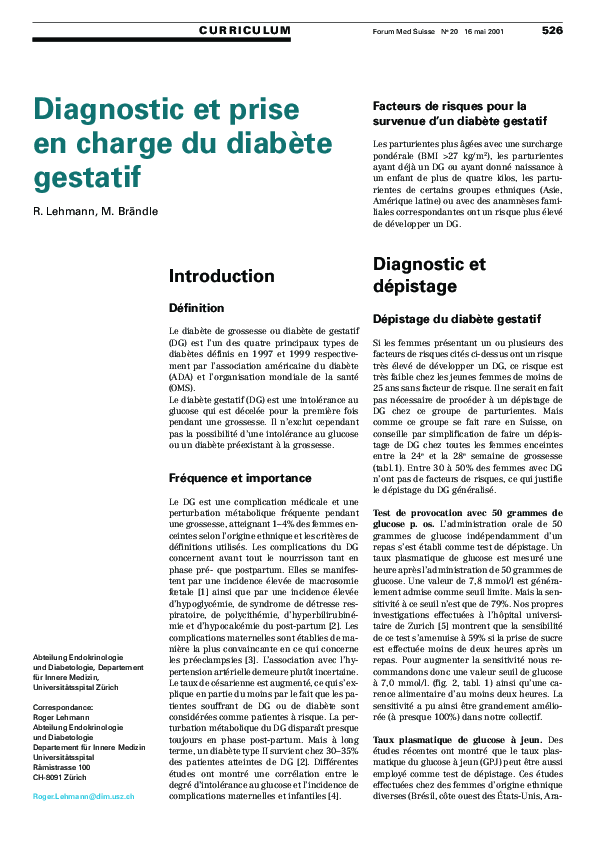 (PDF) Diagnostic et prise en charge du diabète gestationel