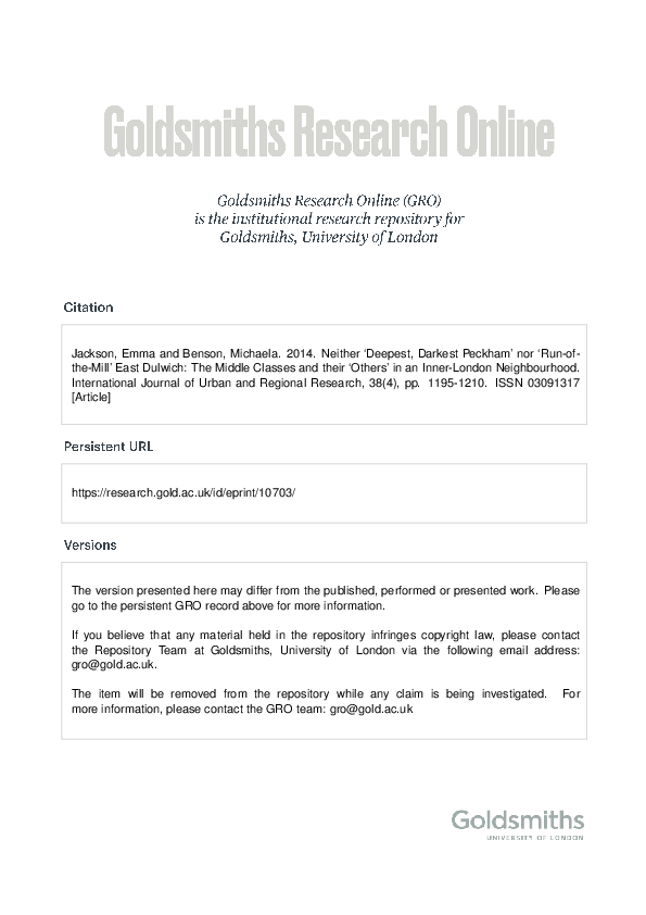 (PDF) Neither ‘Deepest, Darkest Peckham’ nor ‘Run-of-the-Mill’ East ...