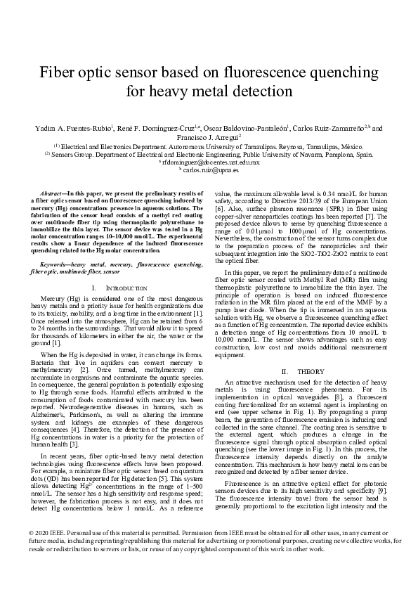 (PDF) Fiber optic sensor based on fluorescence quenching for heavy ...