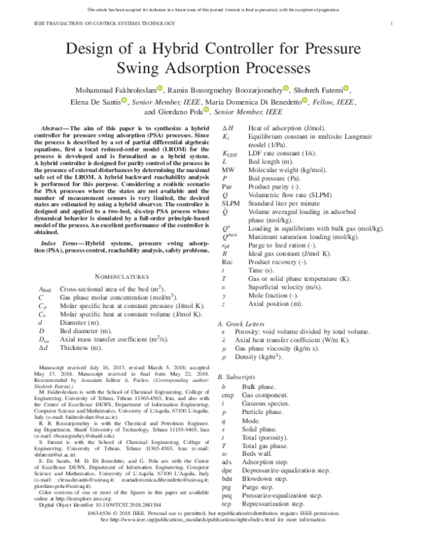 (PDF) Design of a Hybrid Controller for Pressure Swing Adsorption Processes