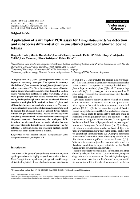 (PDF) Application of a multiplex PCR assay forCampylobacter ...