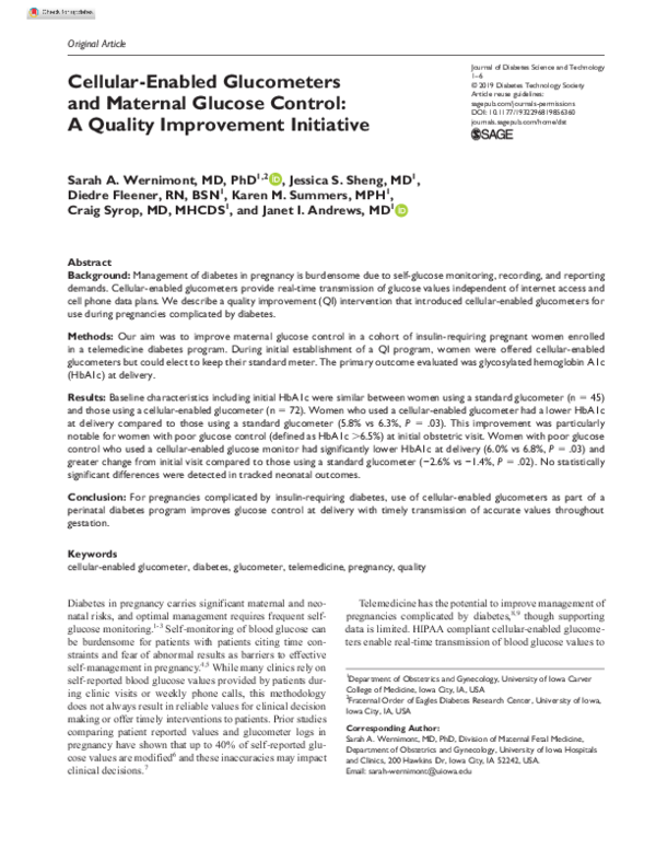 (PDF) Cellular-Enabled Glucometers and Maternal Glucose Control: A ...