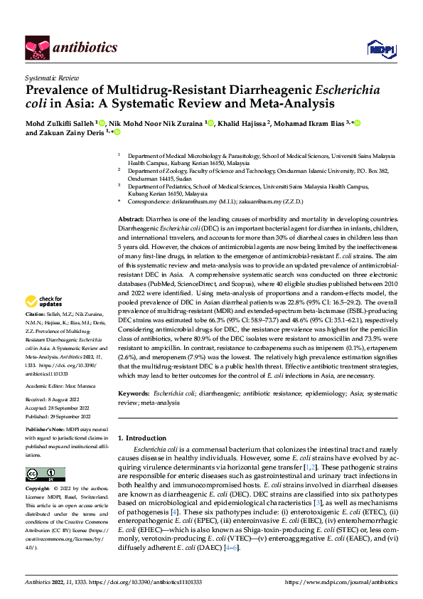 (PDF) Prevalence of Multidrug-Resistant Diarrheagenic Escherichia coli ...