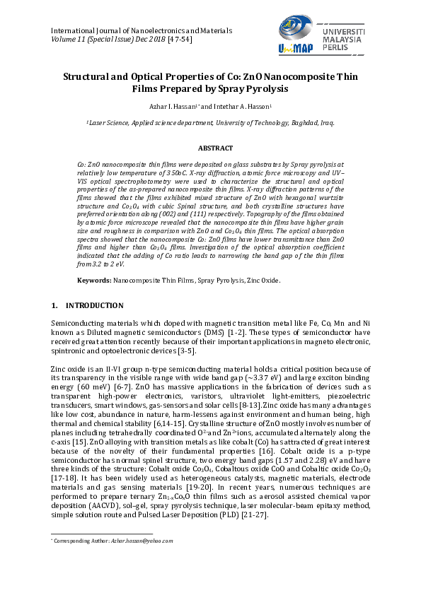 (PDF) Structural and Optical Properties of Co: ZnO Nanocomposite Thin ...