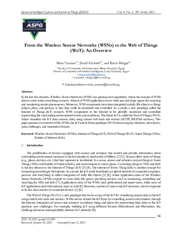 (PDF) From the Wireless Sensor Networks (WSNs) to the Web of Things ...