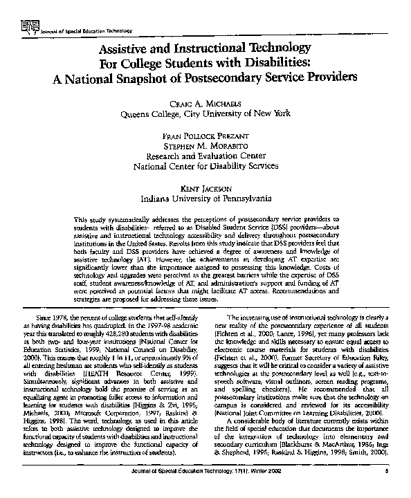 (PDF) Assistive and Instructional Technology for College Students with ...