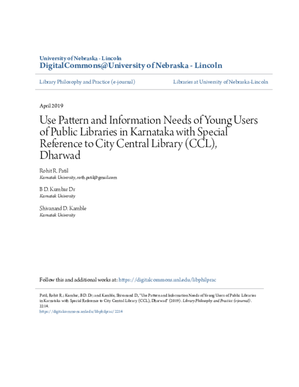 (PDF) Use Pattern and Information Needs of Young Users of Public
