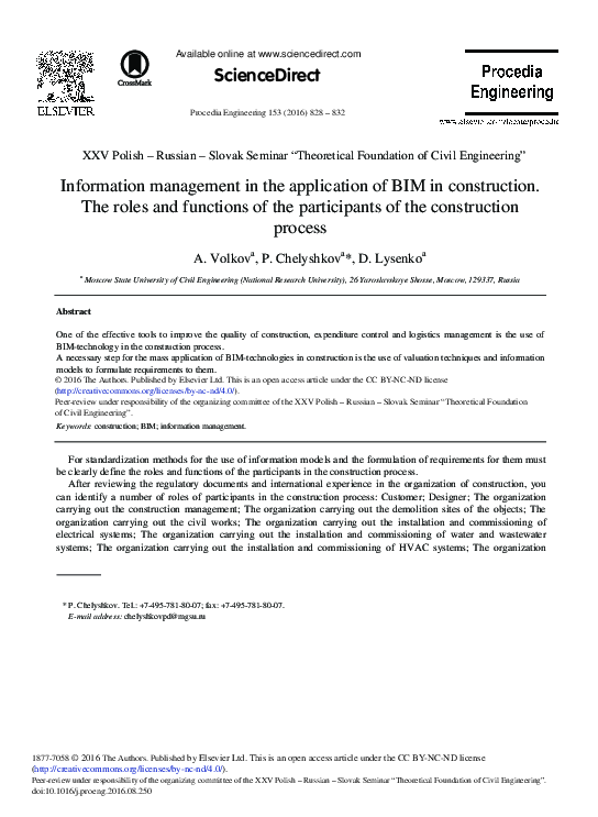 (PDF) Information Management in the Application of BIM in Construction ...