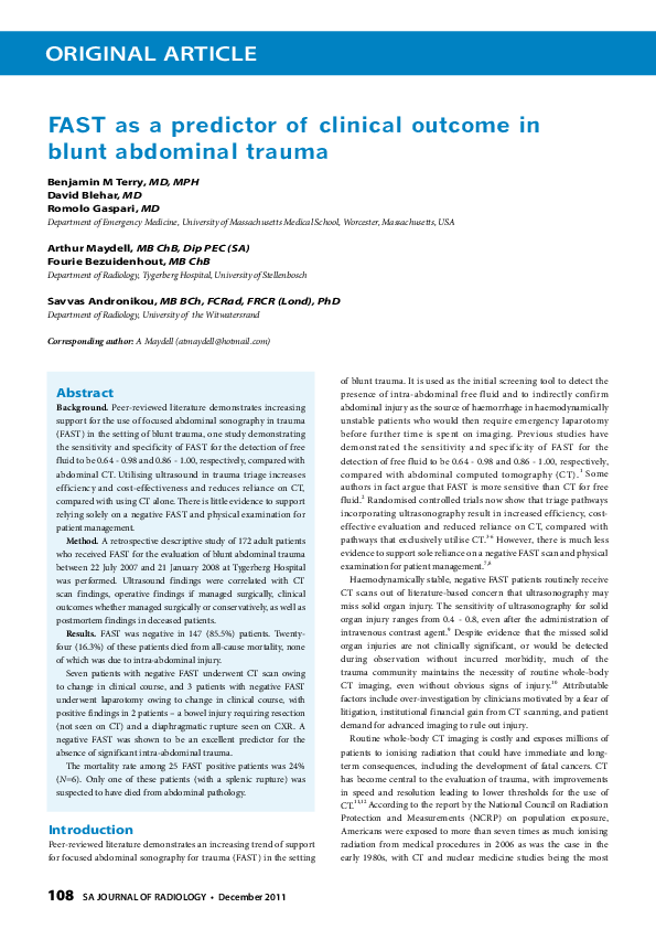 (PDF) FAST as a predictor of clinical outcome in blunt abdominal trauma