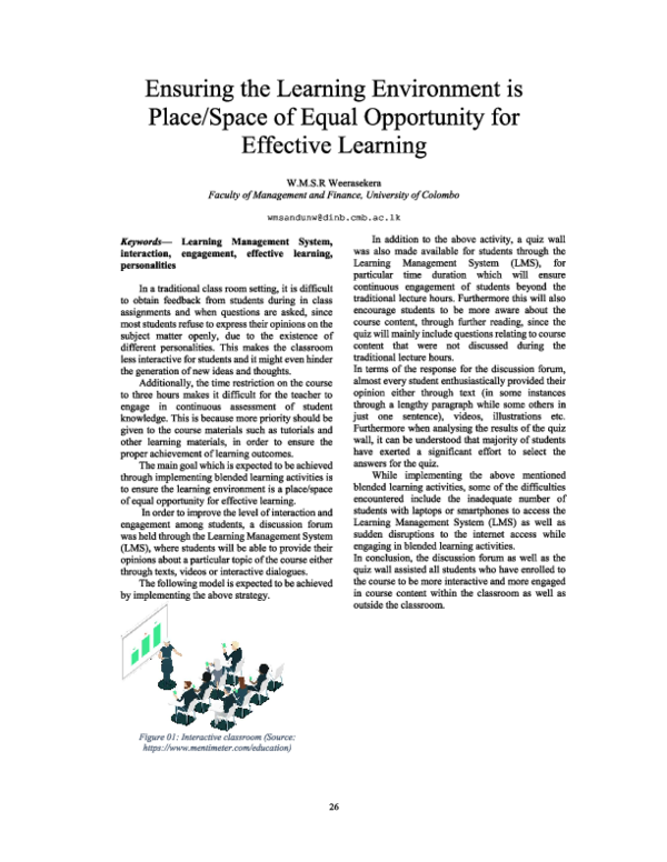 (PDF) Ensuring the learning environment is a place/space of equal ...