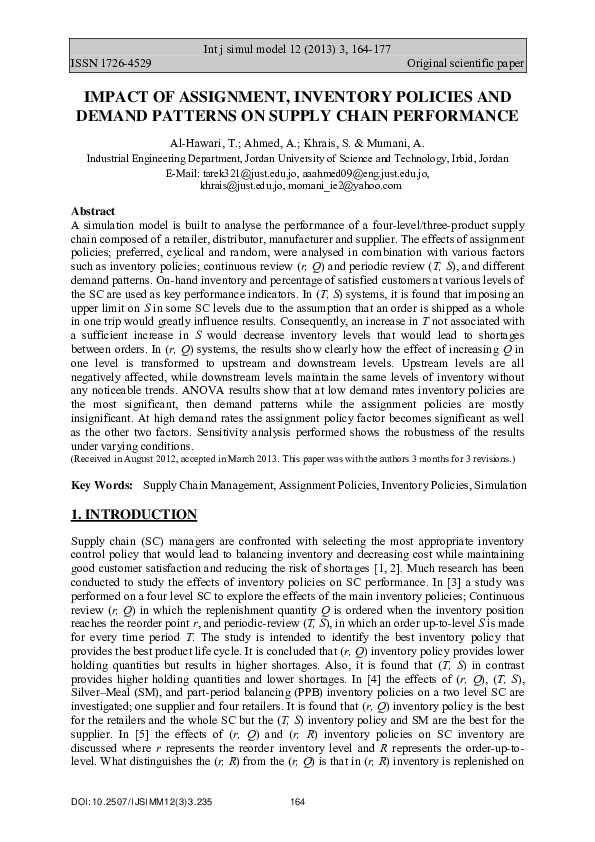 (PDF) Impact of Assignment, Inventory Policies and Demand Patterns on ...