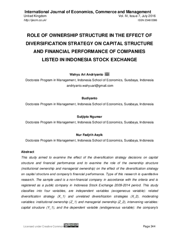 (PDF) Role of Ownership Structure in the Effect of Diversification ...