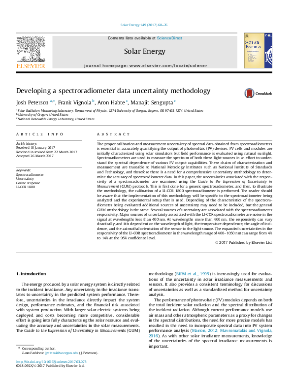 (PDF) Developing a spectroradiometer data uncertainty methodology