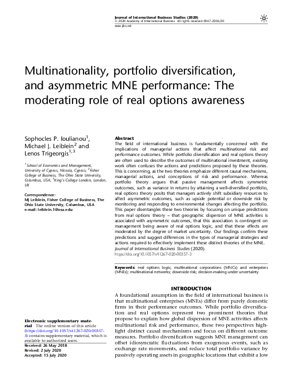 (PDF) Multinationality, portfolio diversification, and asymmetric MNE ...